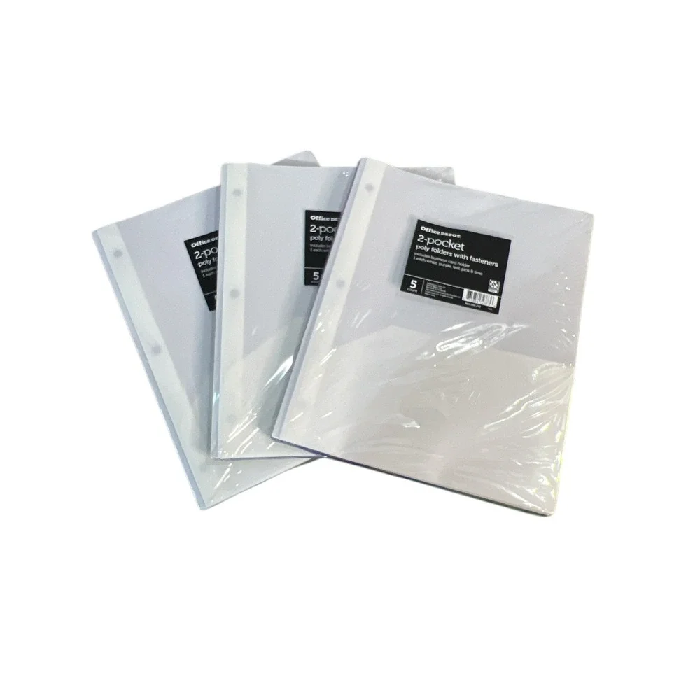 3-5 COUNT 2 Pocket Poly Folders with Fasteners-New